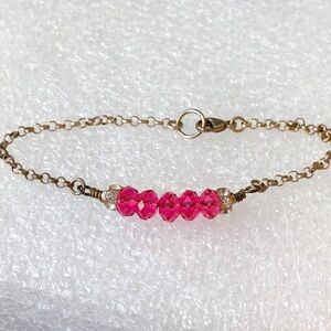 Pink crystal sterling silver bracelet 6.25” l